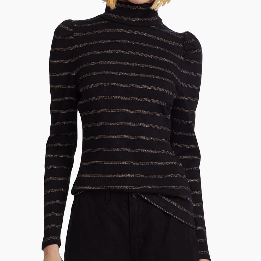 Veronica Beard Black and Silver Striped Top